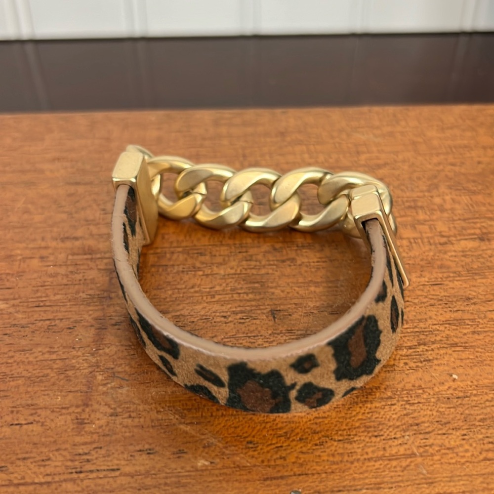Vintage Leopard Leather and Chain Link Bracelet